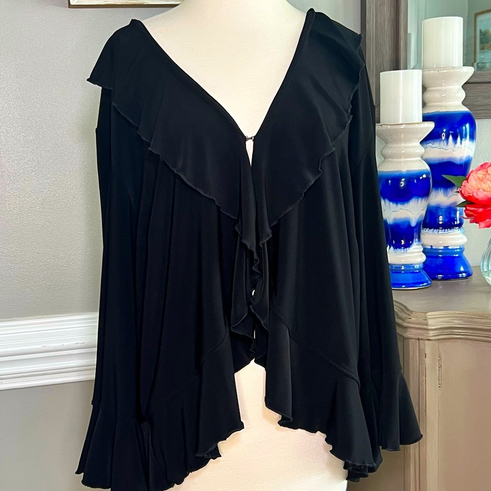 EUC 3x Lennie for Nina Leonard Black Cardigan Top with Ruffles 092